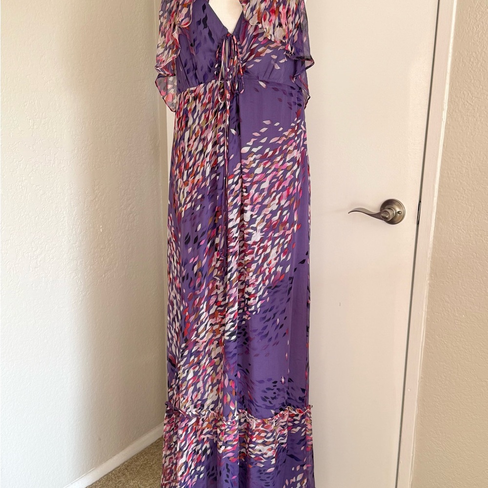 Ali Ro Silk Multi-Print Halter Maxi Dress